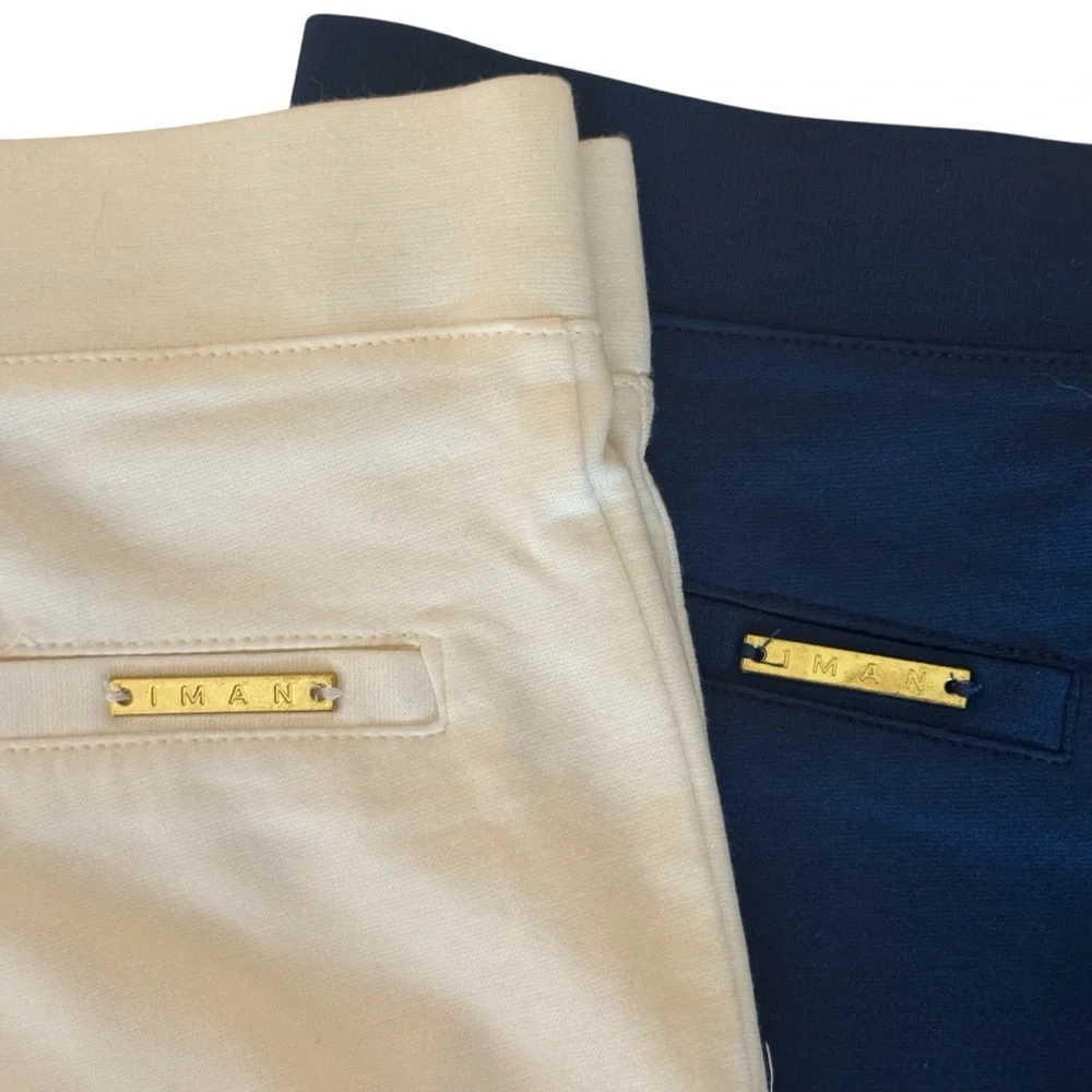 IMAN Global Chic Pants Lot 2 NWT Women’s Small Short Stretch Navy White QVC - Picture 2 of 12